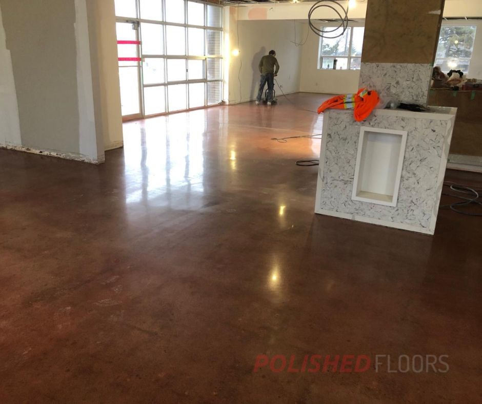 red purple stained concrete floor