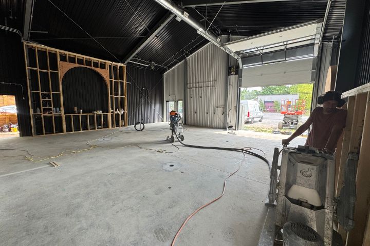 industrial flooring prep mechanic shop commercial concrete floor installation process